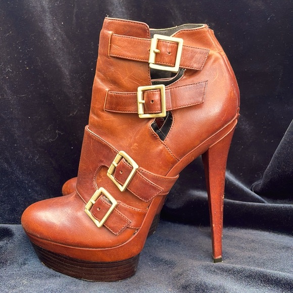 RACHEL ZOE HIGH HEEL STILLETTO LEATHER  STRAPPY ANKLE BOOTIES - 8 - Picture 3 of 10